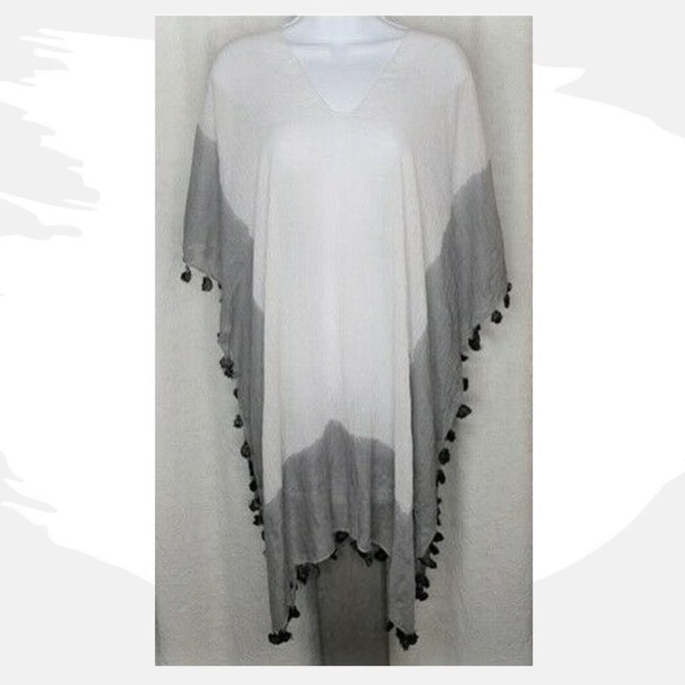 Women Poncho Cape Coverup One Size Wrap Gray White